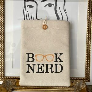 NEW Padded Cream Canvas Book E-Reader Sleeve Button Closure